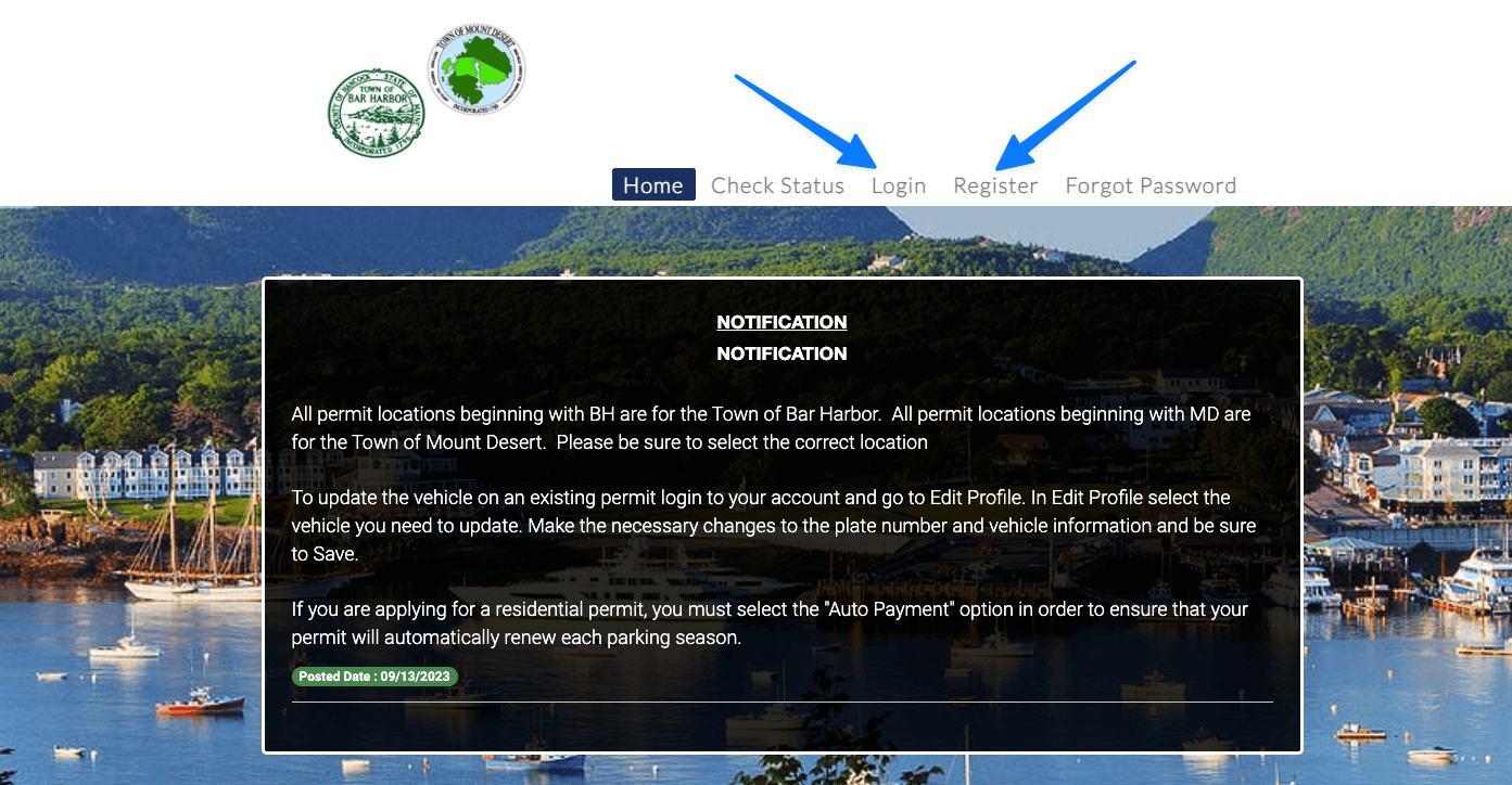 Login screen for the permit portal